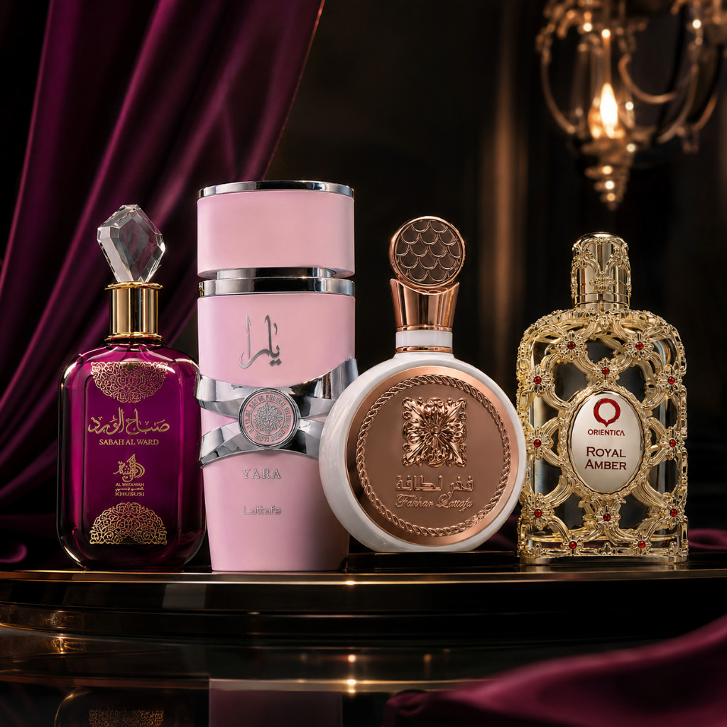 Kit 4 Perfumes Luxo Feminino Arabe Lacrado Embalagem de Vidro 100ml  - Sabah - Yara - Fakhar - Ambar