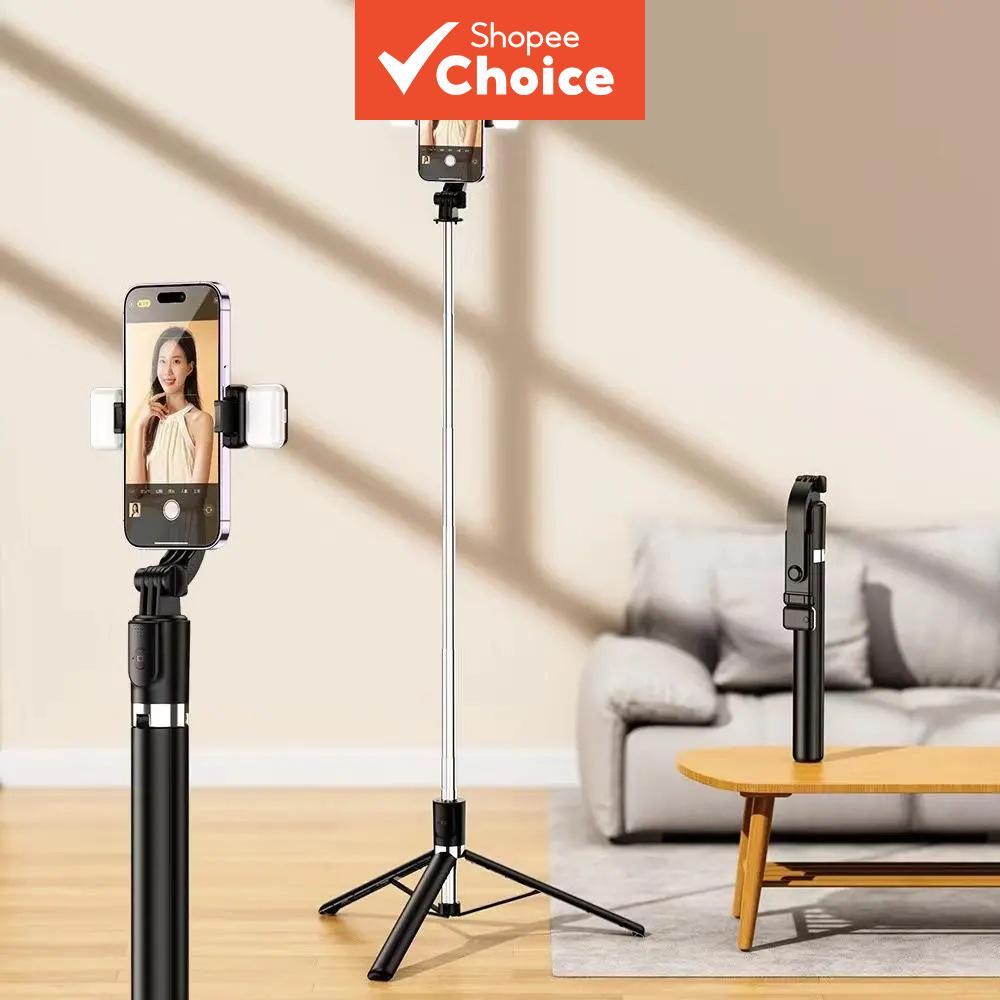 Bastão de selfie de 1,7 m com suporte para celular para uso ao ar livre, bastão de selfie com tripé, bastão de selfie de