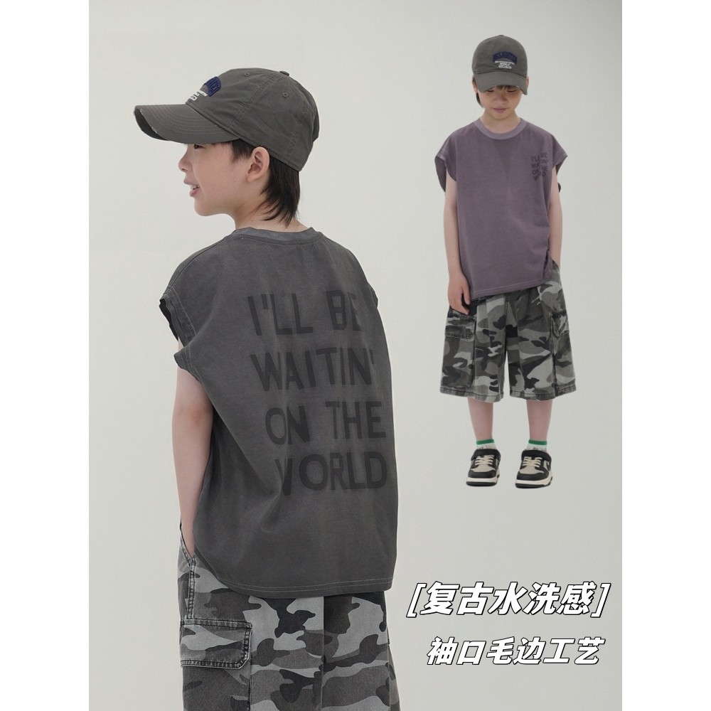 Meninos sem mangas colete camiseta verão novo estilo de fundo meninos moda crianças Casual impresso estilo fino na moda