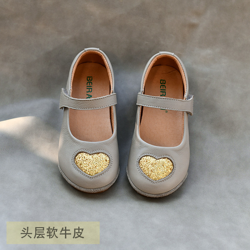 Meninas versão coreana couro genuíno sapatos de princesa amor lantejoulas microfibra bebê couro macio sola macia sapatos