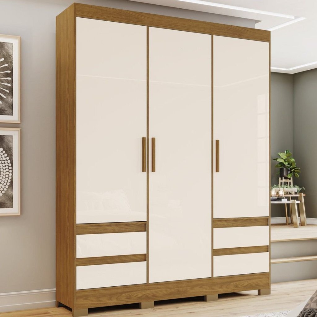 Guarda Roupa Solteiro 3 Portas 4 Gavetas Lema Briz Marrom/Nature/Off White Nature/Off White