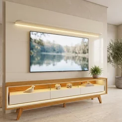 Rack com Painel para TV até 90 Polegadas 100% MDF com LED 219CMX253CM Pés em Madeira Maciça 3 Gavetas Royal Requinte
