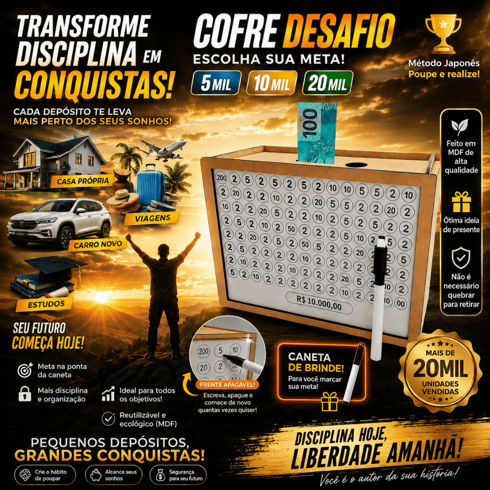 Cofre Desafio Japonês – Caixa de Madeira MDF para Economizar Dinheiro