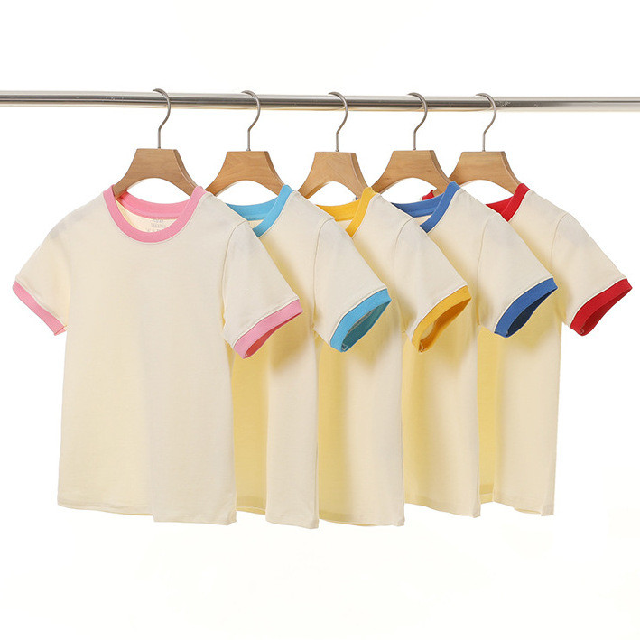 Camiseta de algodão puro meninas de manga curta penteado algodão crianças cor sólida camiseta meninos camisa de fundo Al