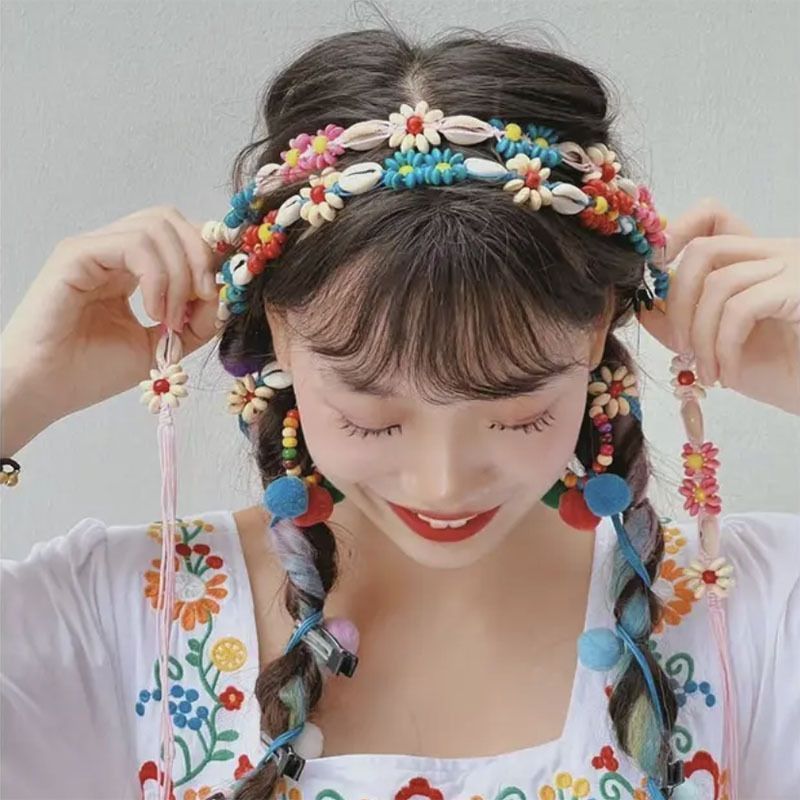 Acessórios para cabelo estilo étnico exótico, acessórios para testa, chapéu antigo, dopamina doce, acessórios de verão,