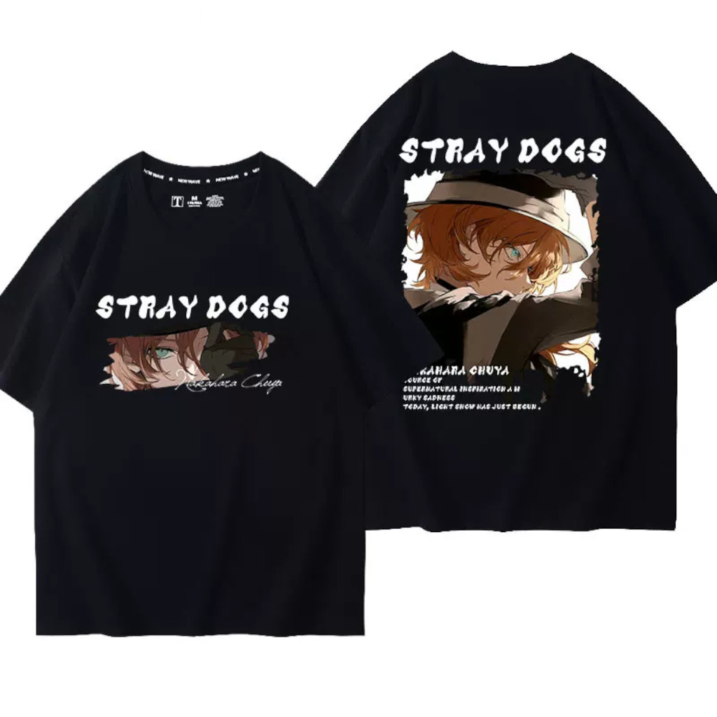 Camiseta Unissex Estampa Dupla Face Chuuya Nakahara Bungou Stray Dogs Anime Estilo Urbano Confortável Casual