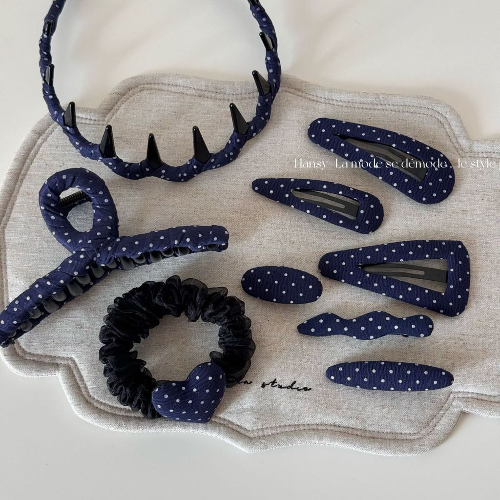 Grampo de cabelo de tecido de bolinhas azul marinho bb clipe novo estilo branco grampo de cabelo acessórios de cabelo cl