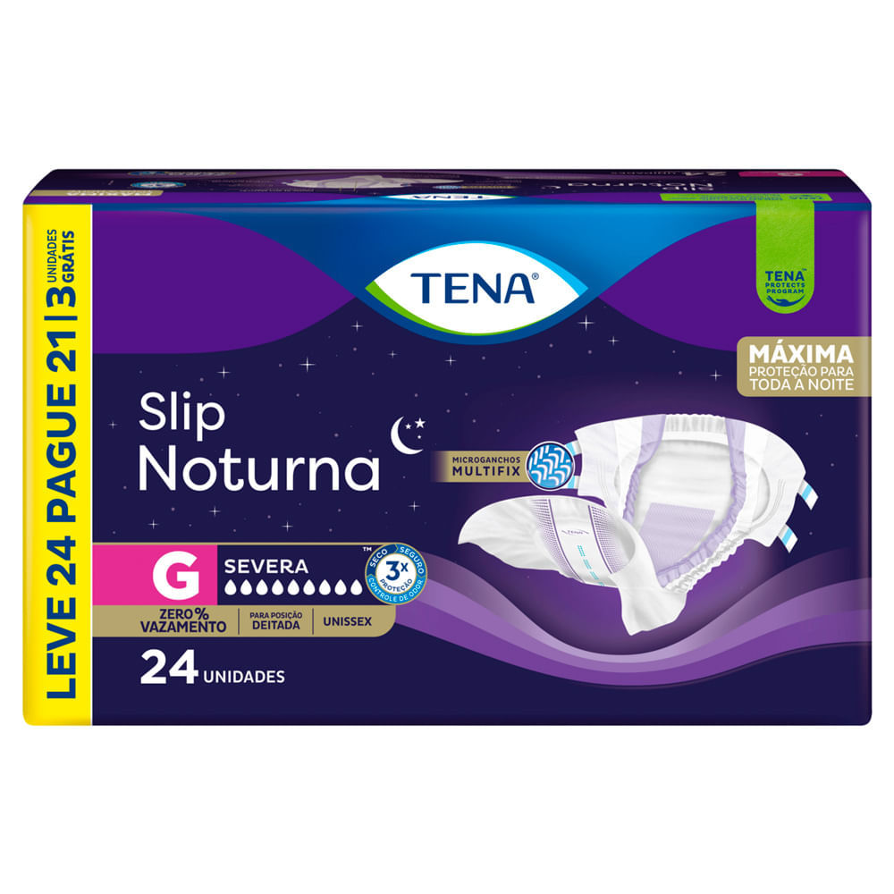Fralda Geriátrica Tena Slip Noturna Tamanho G Leve 24 Pague 21 Unidades