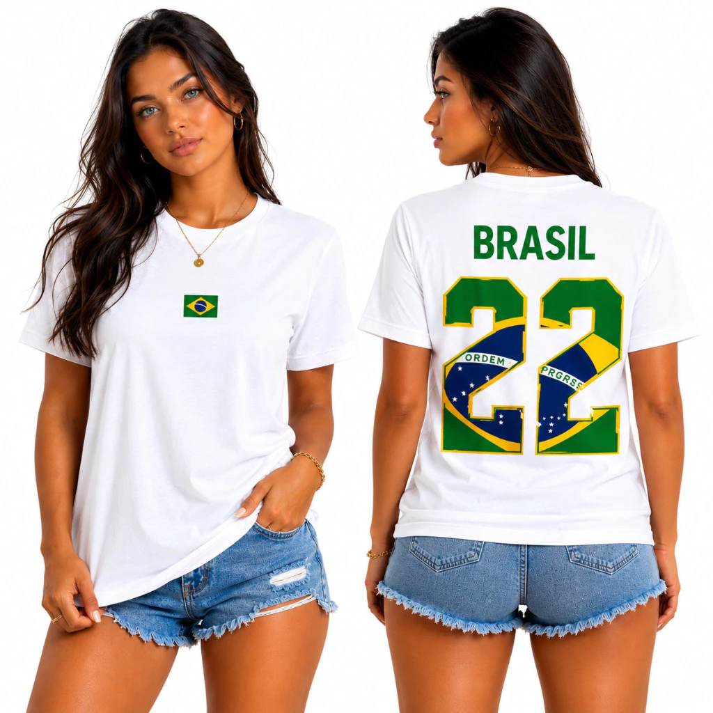 Camiseta Brasil 22 Premium 100% Algodão Casual Estampada Torcedor Nacional