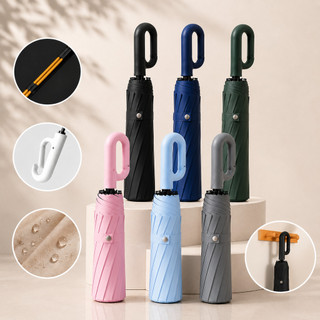 Guarda-Chuva Automático Dobrável com Gancho 10 Hastes Duplas UV Proteção Solar Resistente ao Vento Portátil