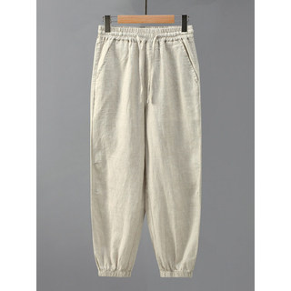Calças de linho puro masculinas de perna larga Bloomers calças masculinas de linho calças casuais de perna solta calças 