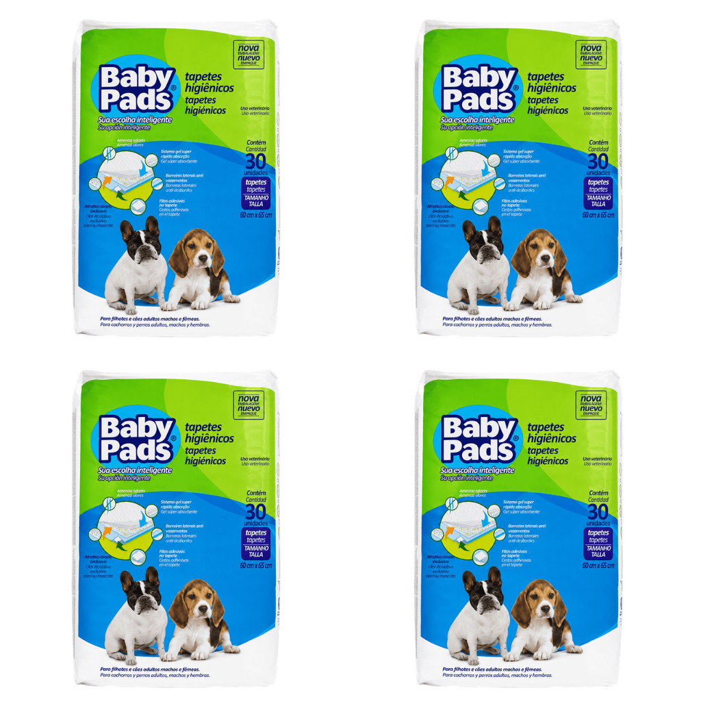 Kit 4 Tapetes Higiênico Baby Pads Petix Cães Super Absorvente 30 un