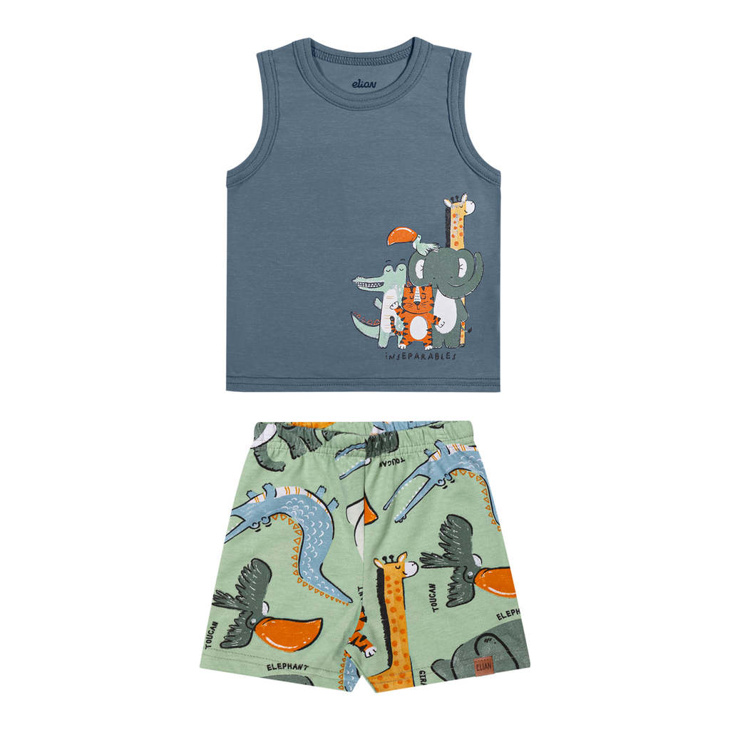 Conjunto Bebê Menino Animais Curto Elian Azul