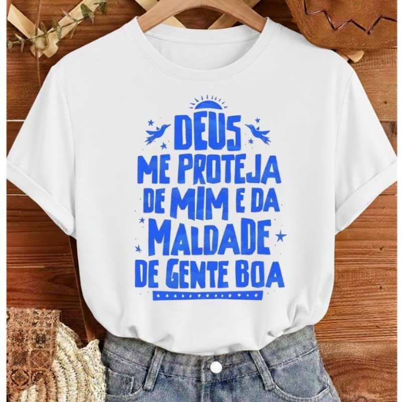 Camiseta 100%algodão blusa feminina estilosa roupa descolada confortavel fé foco Deus me proteja