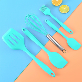 Kit Utensílios de Cozinha 5 Peças Silicone com Cabo de Madeira Completo e Resistente Orbitta