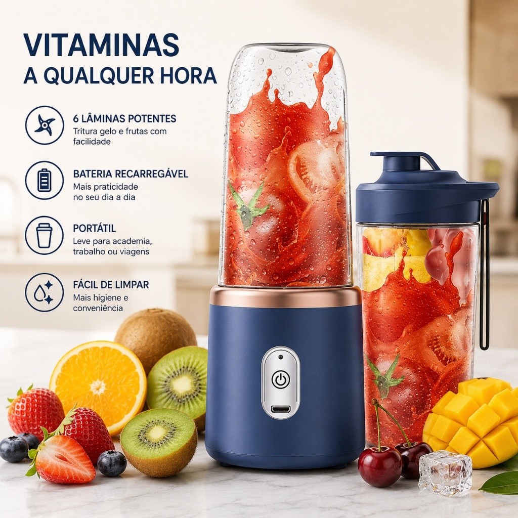 Mini Liquidificador Portátil De Suco De Alimentos Misturador Leite Smoothie 400ML 6 Lâminas Espremedor Elétrico Orbitta