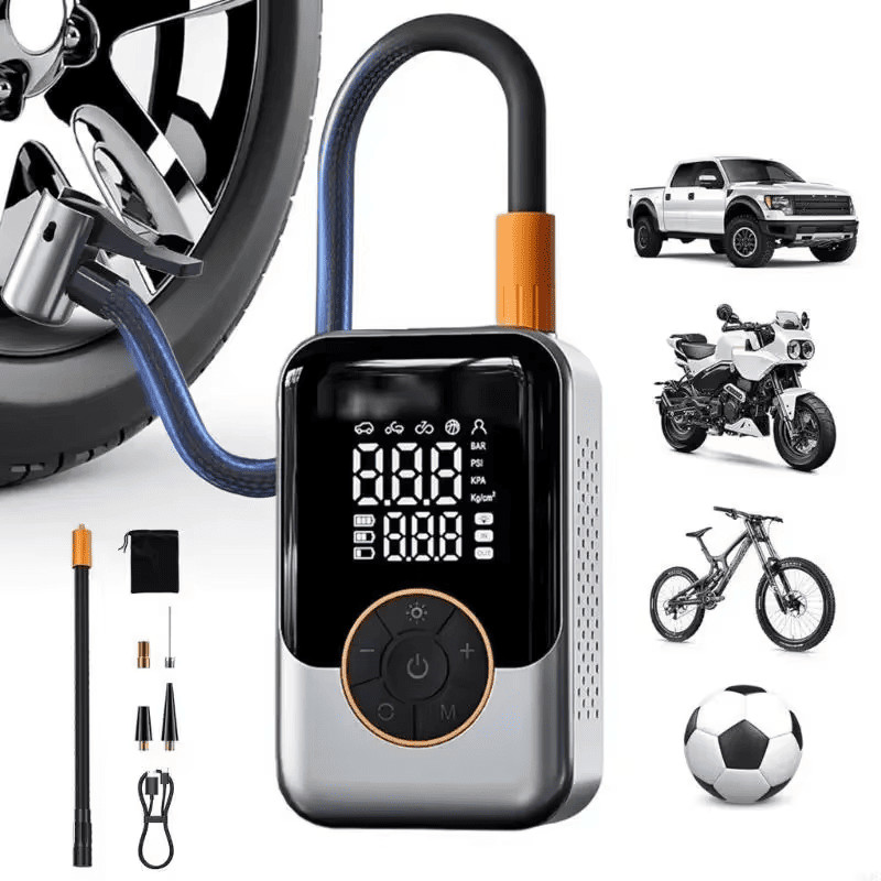 Compressor De Ar Portátil Sem Fio Para Inflar Pneus De Carro , Bomba De 150 PSI Com Manômetro , Bicicletas , Motocicleta