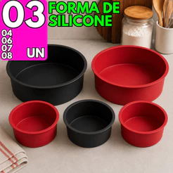 Kit Forma de Silicone Redonda Multiuso Airfryer Forno Pão Quibe Empadão Suflê 24cm e 16,5cm