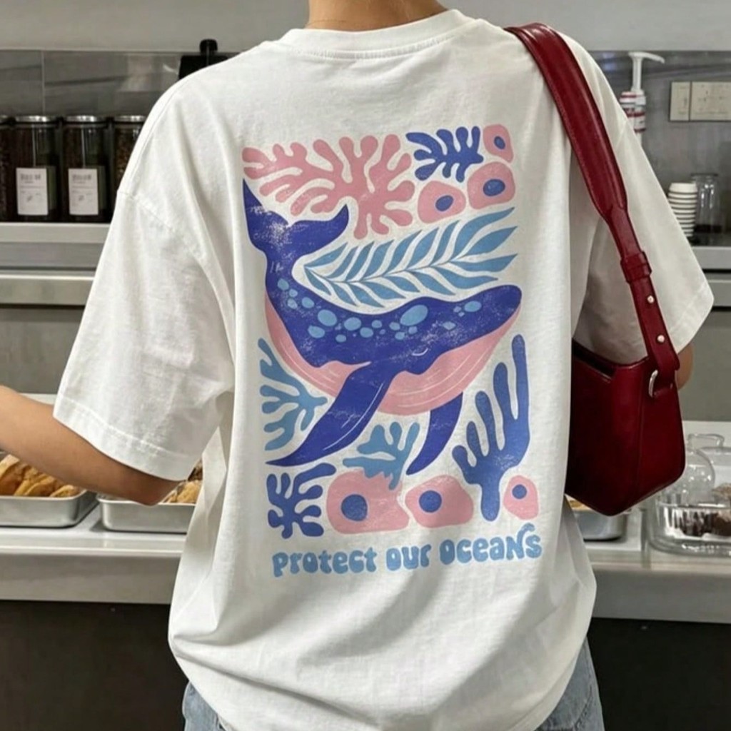 Camiseta Feminina Estilosa Casual 100% Algodão Gola Redonda Tecido Leve Confortável Estampada Modelo: Protect our Oceans