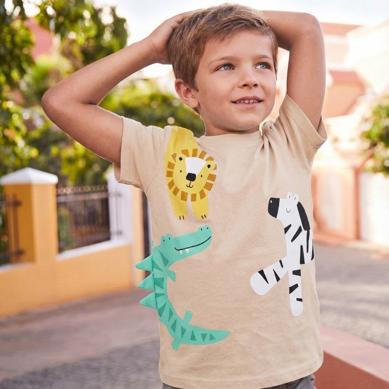 26 verão novo estilo meninos crianças camiseta de manga curta europeu americano moda dinossauro impressão em torno do pe