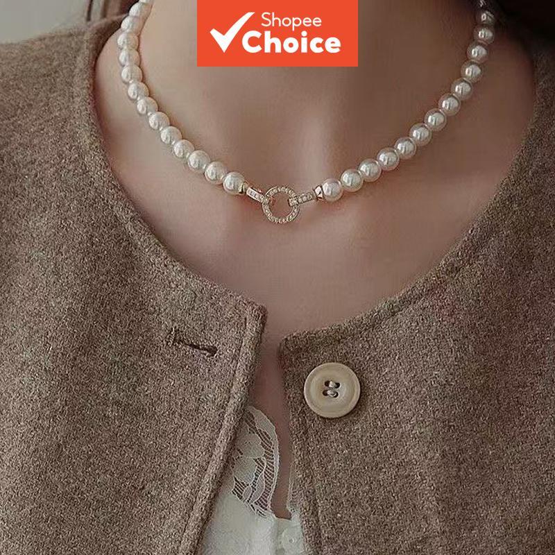 Colar feminino de pérolas com strass, dupla cor, fecho OT, corrente clavícula, pérola cinza sofisticada, pérola de