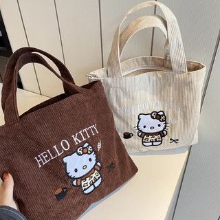Bolsa Fofa Bordada Kitty Mommy-Portátil De Veludo Com Grande Capacidade Para Viagens De Trabalho E Ao Ar Livre