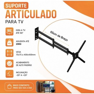 Suporte Tv Parede Braço Longo de 65cm Tri Articulado Com Inclinação Até 65"