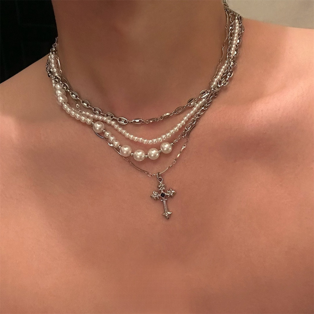 Colar de pérolas multicamadas, estilo hip-hop masculino, design de nicho, colar feminino americano, colar de casal para
