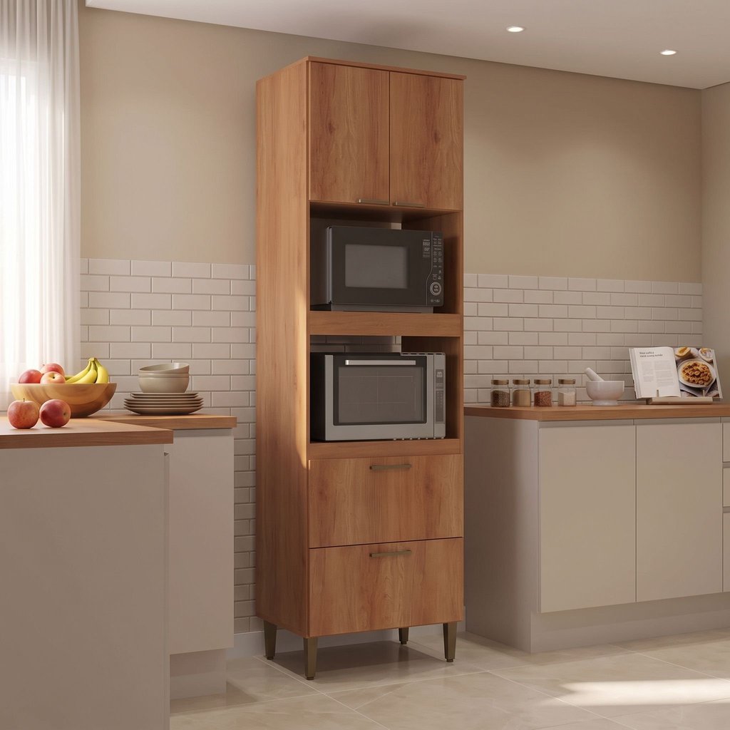Torre Quente Modulada 100% MDF 2 Portas 2 Gavetas Princess 240 x 71cm Yescasa Marrom Freijó