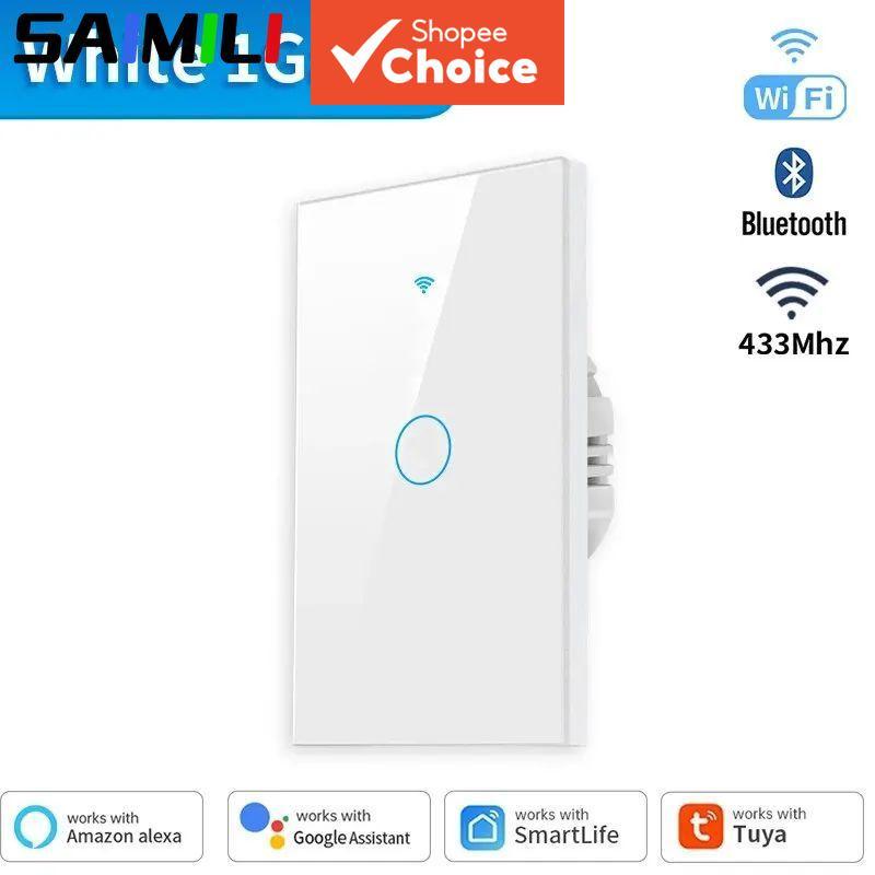 SAIMILI Para Tuya WiFi Interruptor de Parede Inteligente Painel Touch EUA Interruptor de Luz 1Gang Sem Neutro Necessário