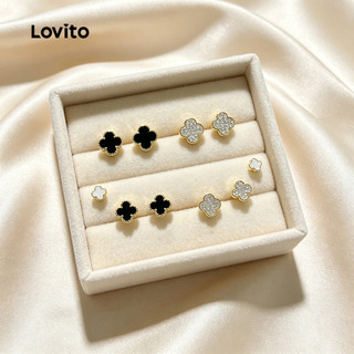 Lovito Brincos Elegantes De Festa Com Textura De Trevo De Quatro Folhas Estilo Coreano ERFB123FX007