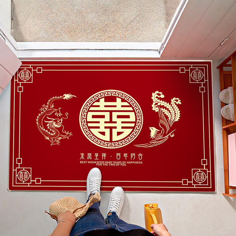 Novo estilo chinês festivo casamento tapete quarto sala de casamento tapete vermelho sala de estar entrada pé tapete per
