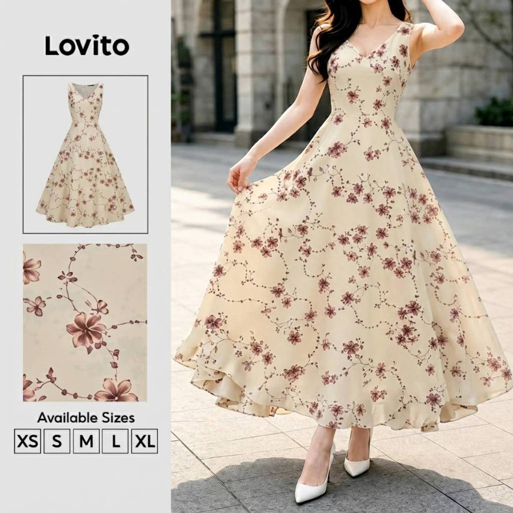 Lovito Vestido Boho para Primavera/verão Feminino DRK8P1D672