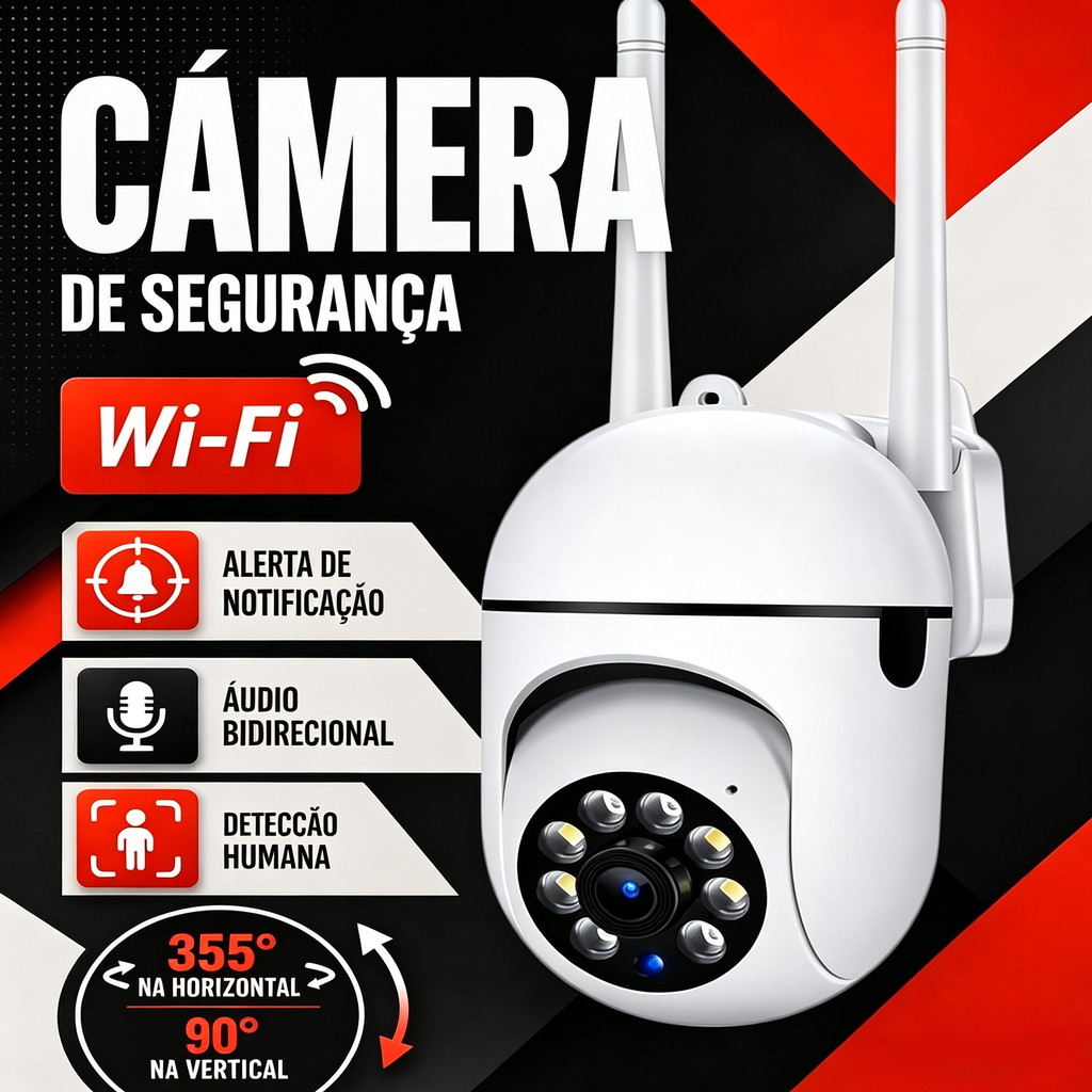 360 ° Câmera De Segurança Wi-Fi Full HD 1080p Com Áudio , Visão Noturna E Rastreamento Automático | Monitoramento Móvel
