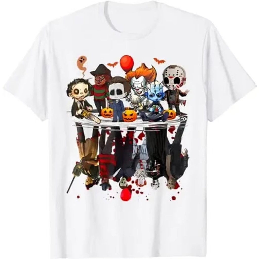 Camiseta Estampada - Filmes De Terror Personagens Halloween Estilo Gótico Unissex - 100% Algodão Envio Rápido