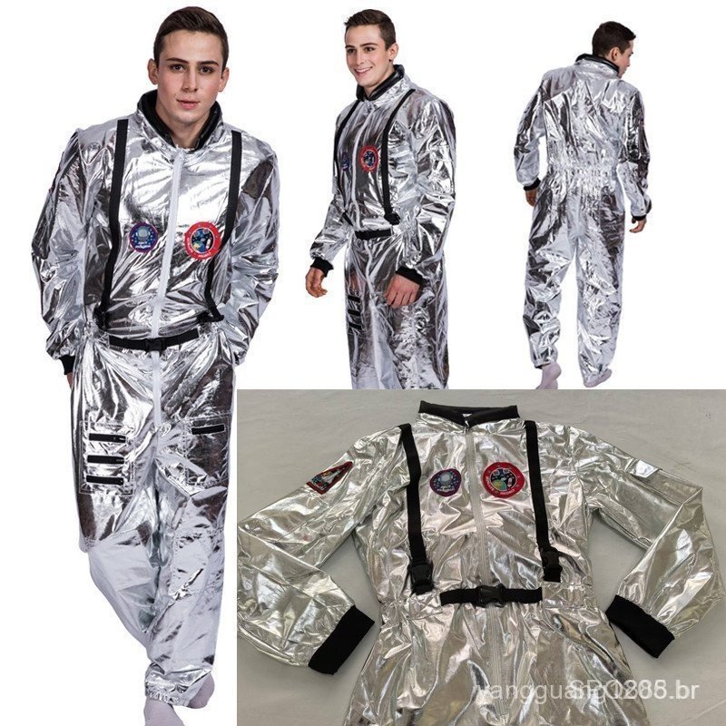 Traje de Astronauta Prata Adulto, Traje Espacial Feminino e Masculino, Fantasia da NASA para Halloween, Macacão Cosplay