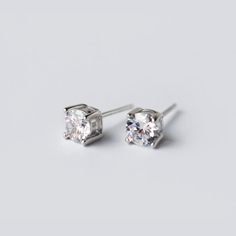 S925 prata quatro garras único diamante brincos feminino simples masculino casal brincos moda elegante brincos brincos