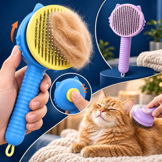 Escova Tira Pelos Pet Gatos e Cachorro Removedora com Botão - Pente Autolimpante Massageadora Profissional Cerda