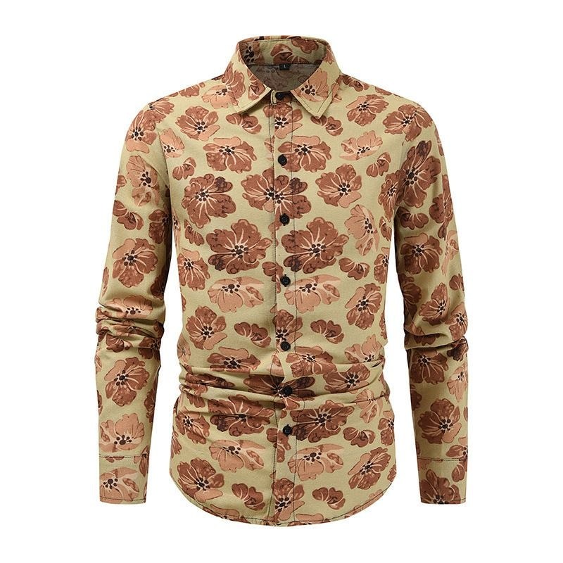 Camisa Masculina De Manga Comprida Estampada Camisa Masculina Casual Floral Camisa Slim-fit