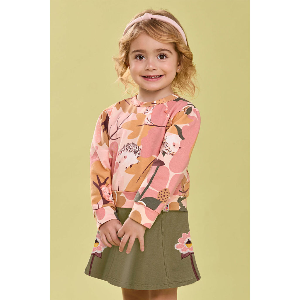 Conjunto Manga Longa Infantil Menina Floral Elian Rosa