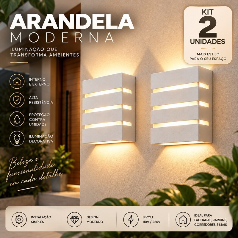 Kit Arandela Frisos e Facho Externa Interna Preta / Branca / Marrom - Slim 3 frisos com 2 fachos