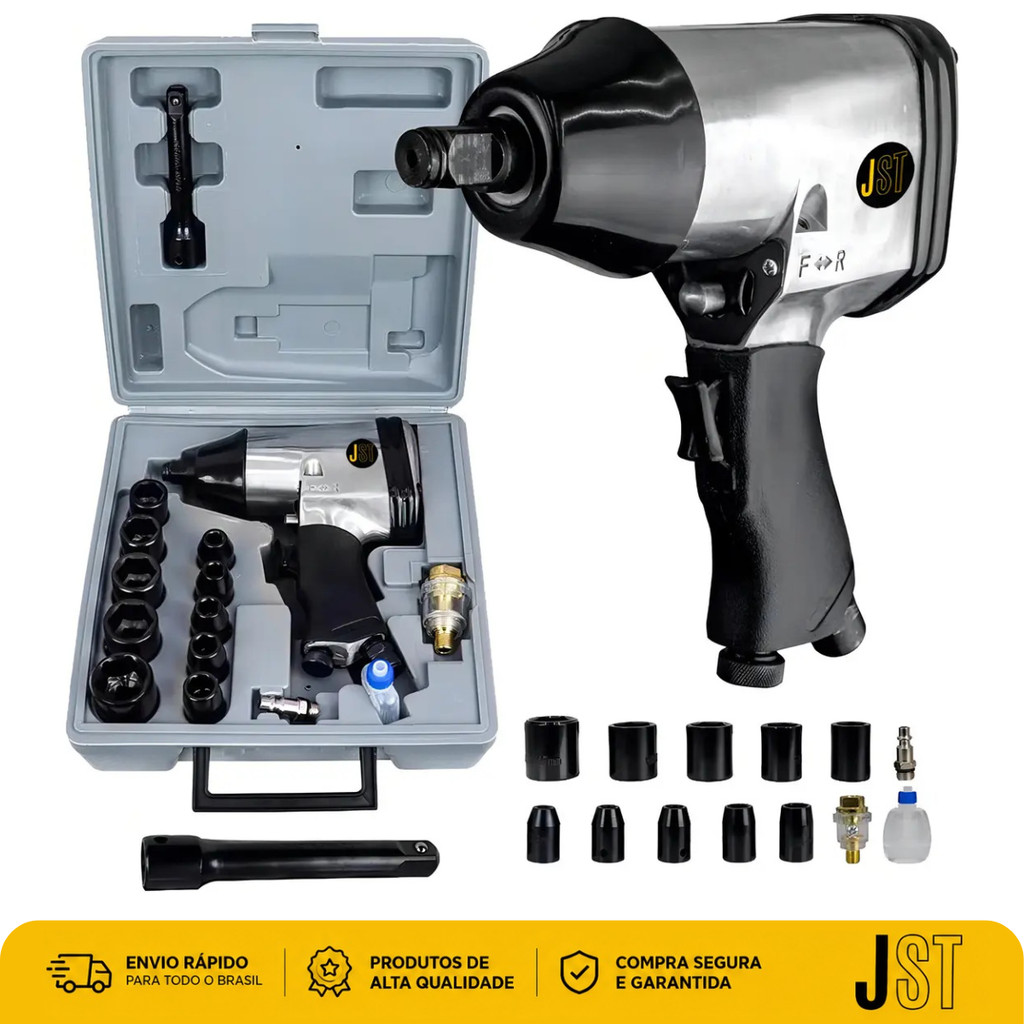 Chave de Impacto Pneumática 1/2 JST JCH32 Com Kit Soquetes e Maleta 313Nm