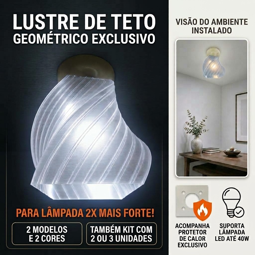 Lustre de Teto Moderno Luminária Decorativa com dicipador de calor e Plafon opcional Cúpula De Lustre Fácil instalação