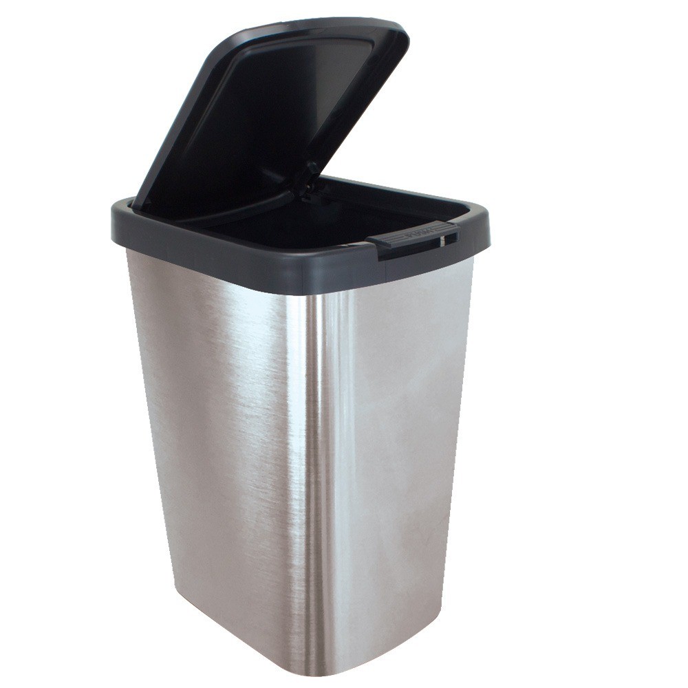 Lixeira plástica 9 litros com click Label inox - Arqplast