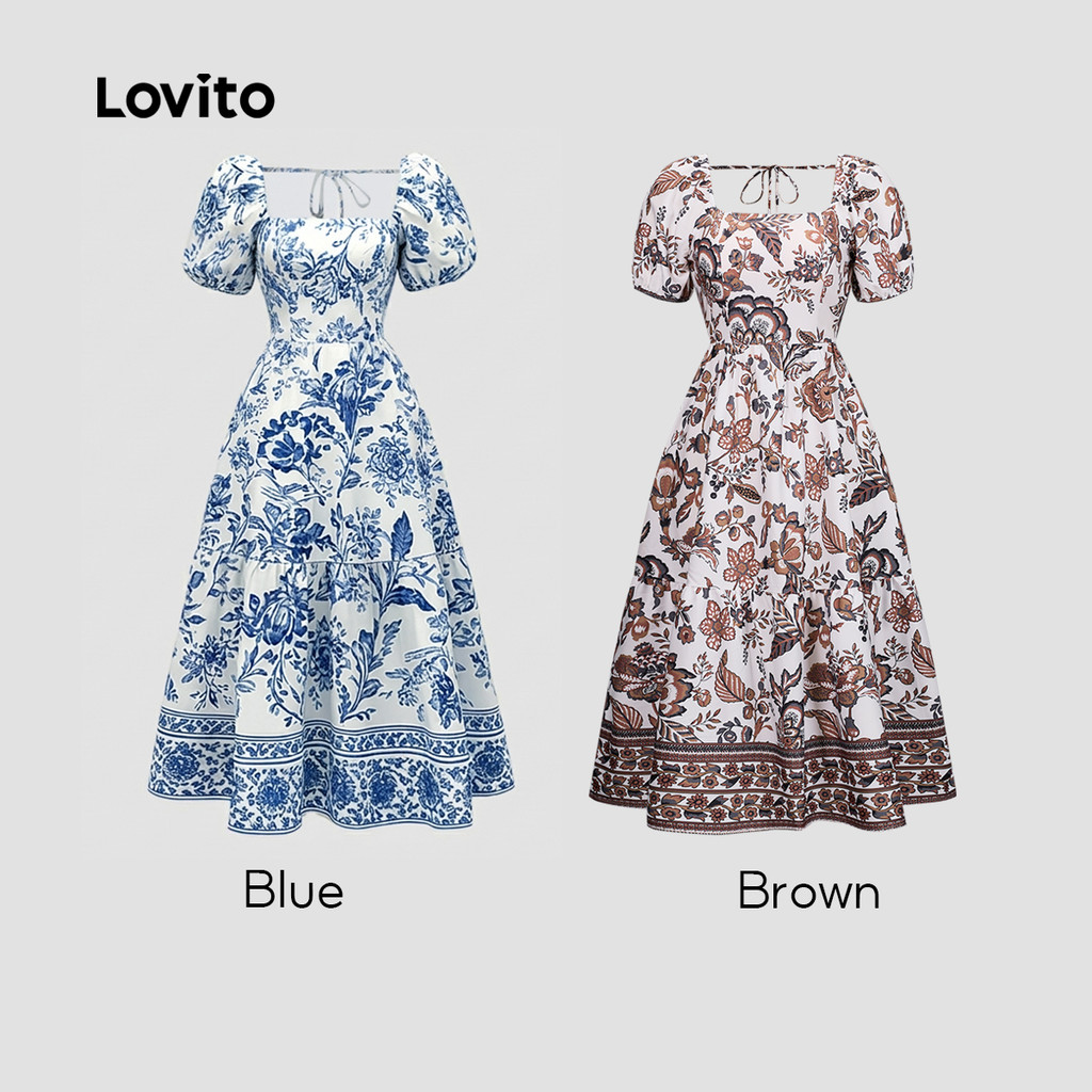 Lovito Vestido Feminino Férias Zíper Azul Primavera Verão Ref LK5ED210