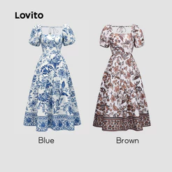 Lovito Vestido Feminino Férias Zíper Azul Primavera Verão Ref LK5ED210