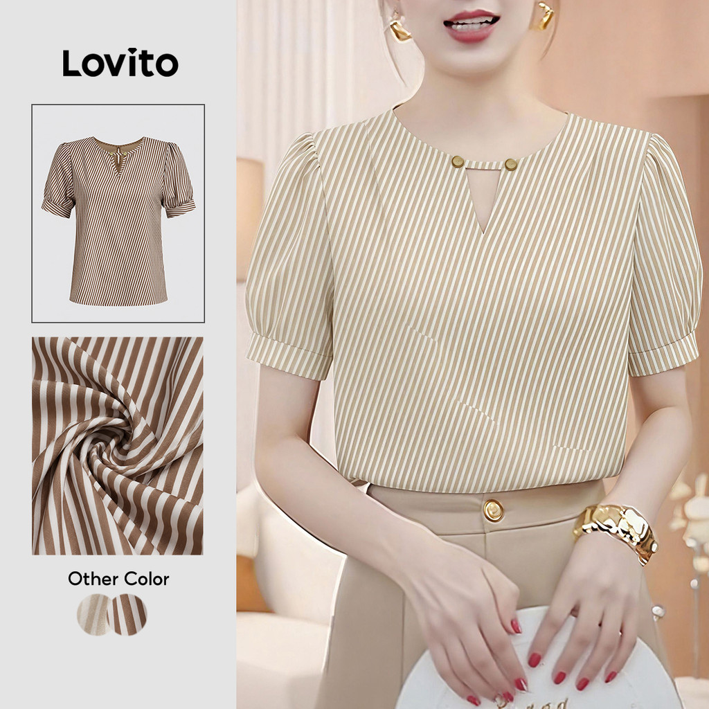 Lovito Elegante Blusa com Recortes e Botões Primavera/verão para Mulheres L177ED288