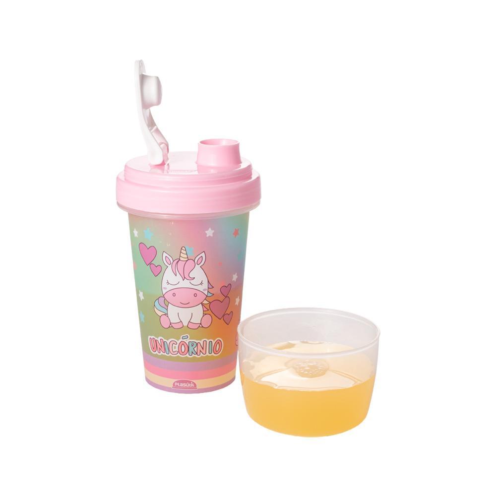 Mini Shakeira Unicórnio Garrafa Lancheira Infantil Plasútil