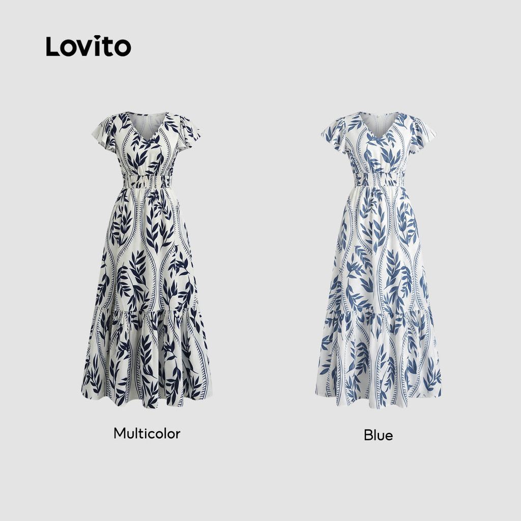 (Trendy) Lovito Vestido Férias com Estampa de Flores Abertura Frontal Macio e Confortável Primavera/Verão L145ED029