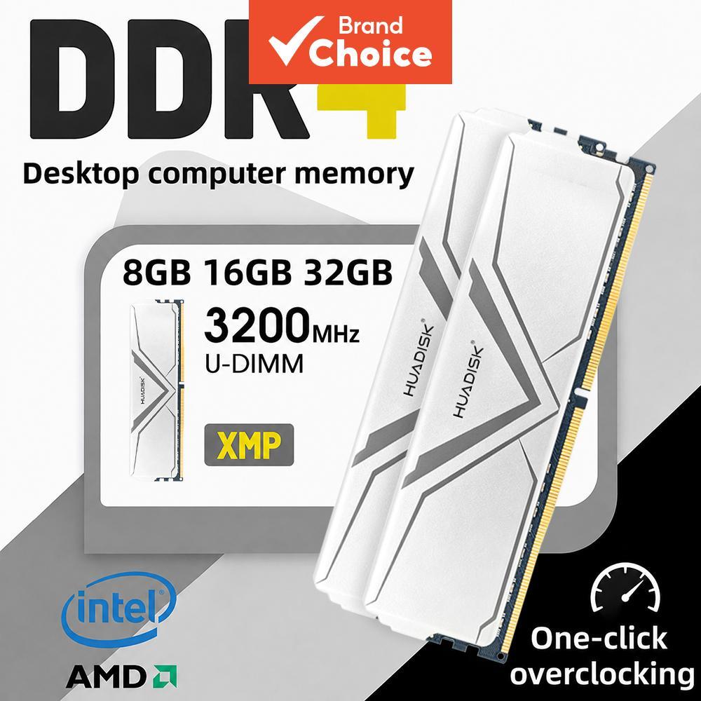 HUADISK DDR4 2x8GB RAM 2pcs 16GB 32GB 3200MHz XMP 2.0 Memória com dissipador branco UDIMM 288Pin compatível com AMD e